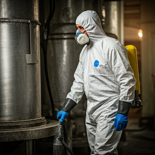 Worker in protective suit